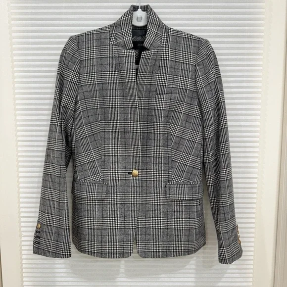 J Crew Regent Blazer Glen Plaid Wool Size 2